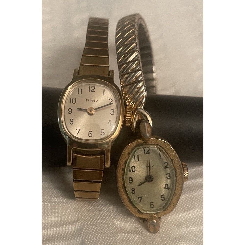Vintage Pair Of Gold Tone TIMEX Watches - For Parts/Repair, Untested